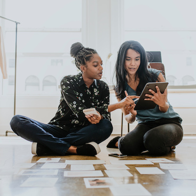 two female designers discussing ideas