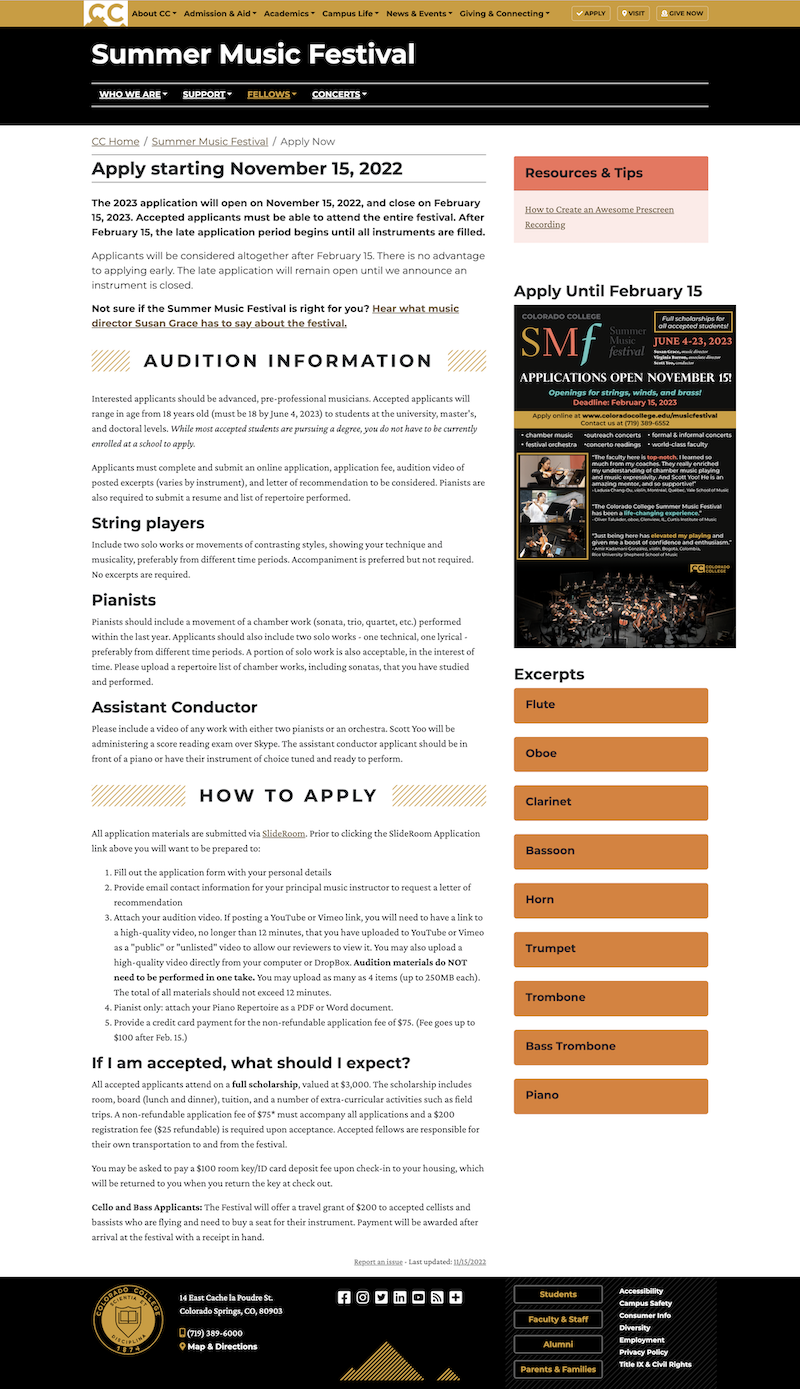 colorado college summer music festival smf fellow application page