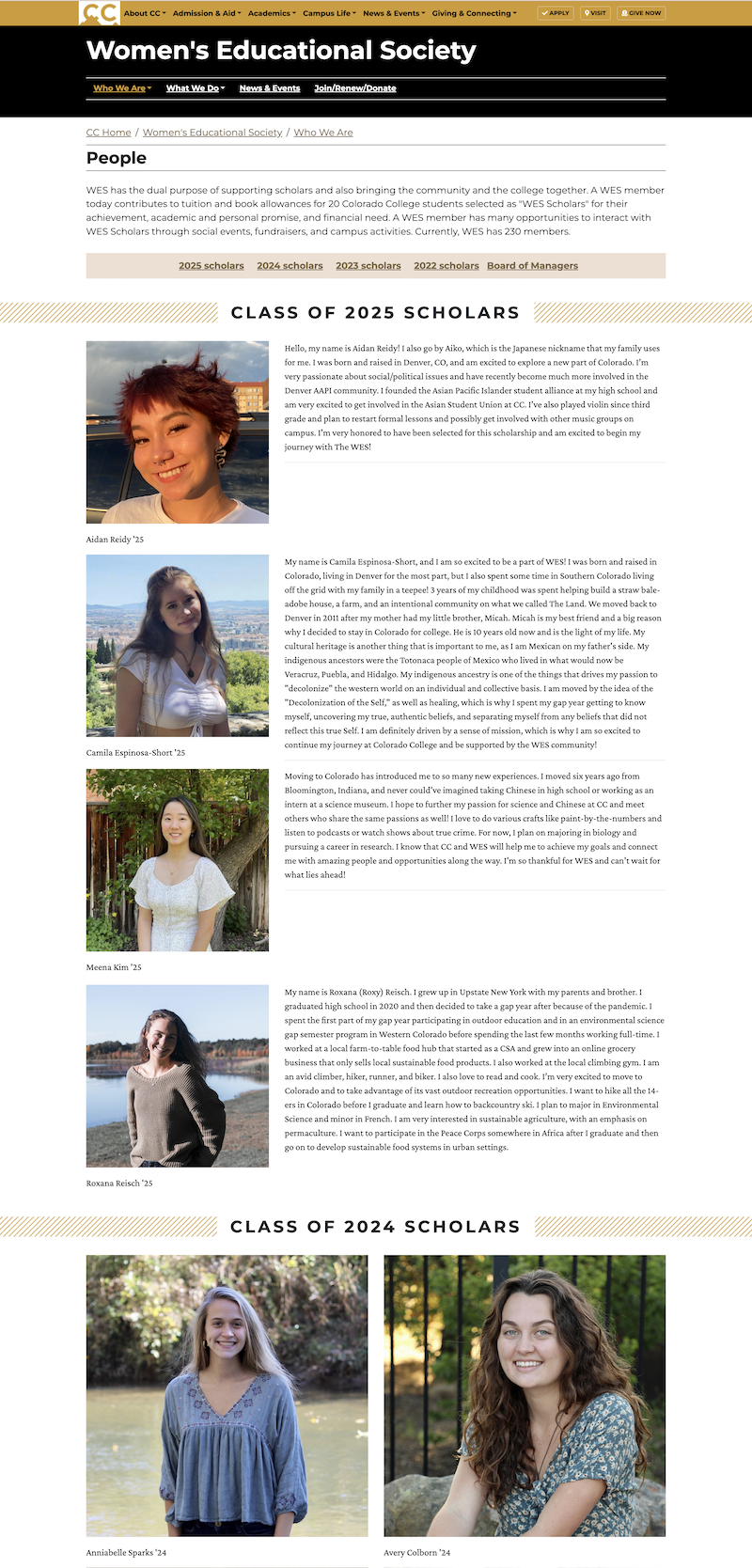 people page on the colorado college women's educational society site